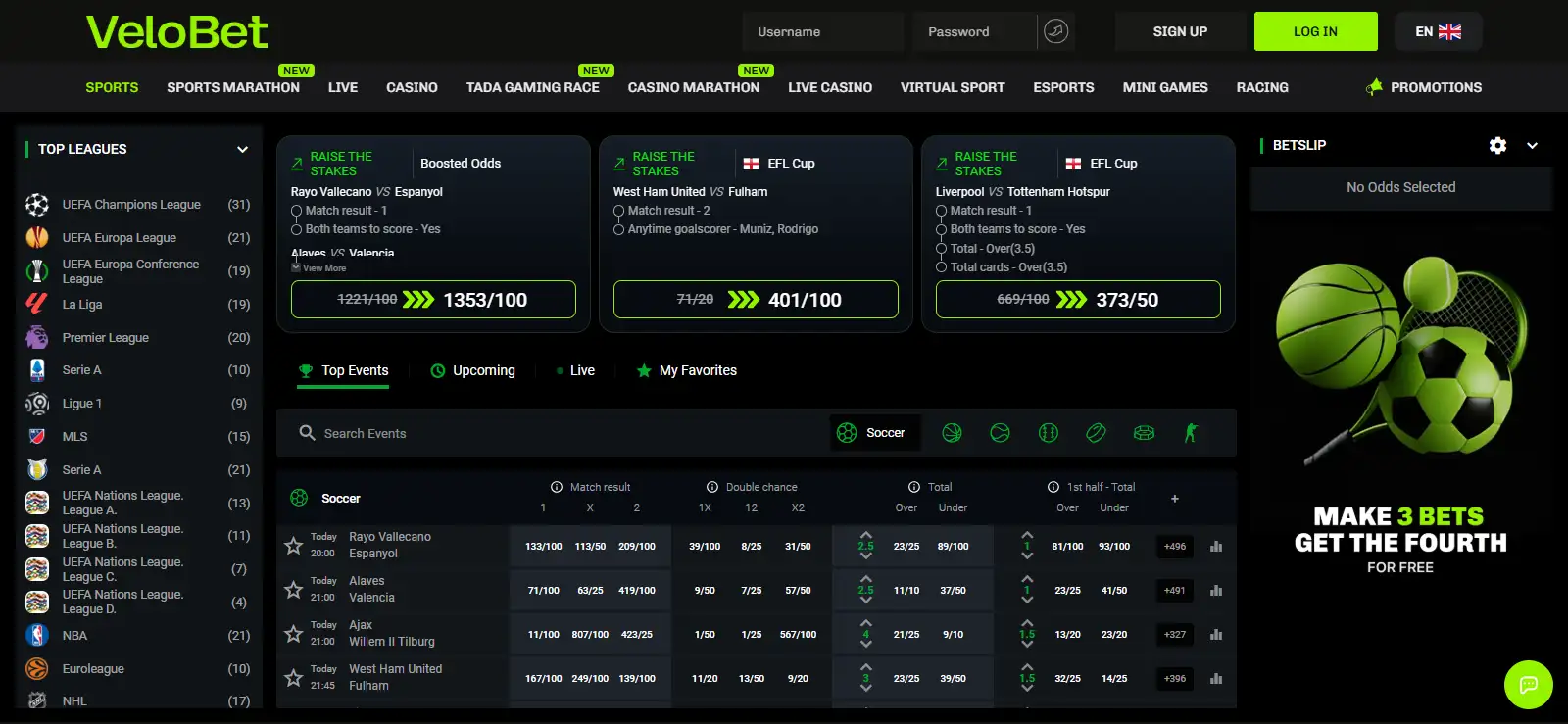 Current Velobet sportsbook interface or navigation